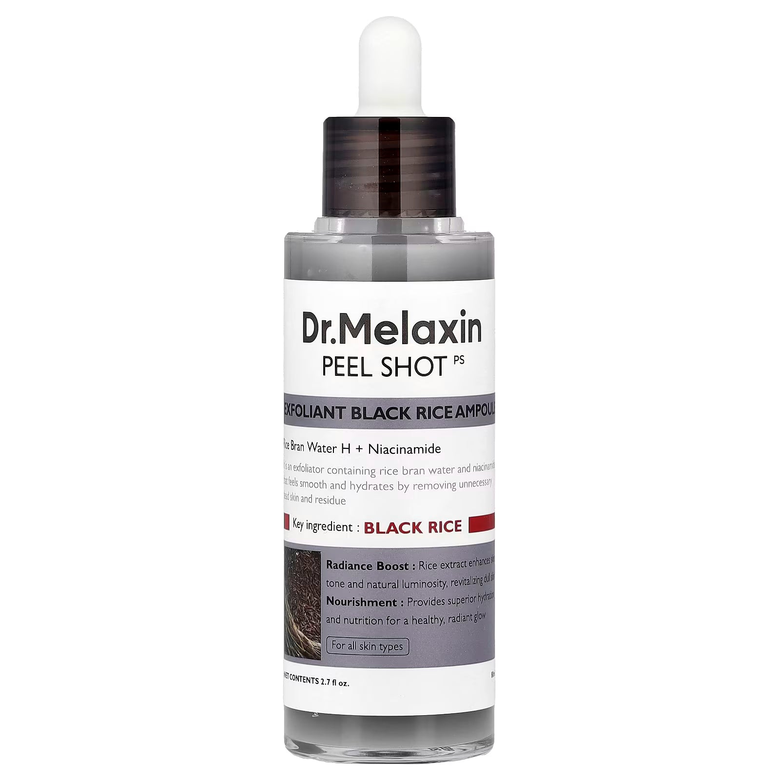 Dr.Melaxin, Peel Shot, Exfoliant Black Rice Ampoule, For All Skin Types, 2.7 fl oz 80 ml